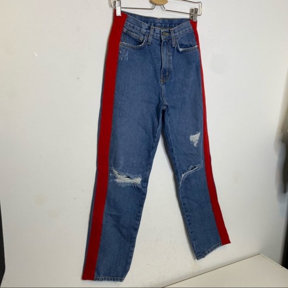 Carmar Los Angeles Ursula Taylor High Rise Red Twill Trim Straight Jeans 25 - Picture 4 of 13